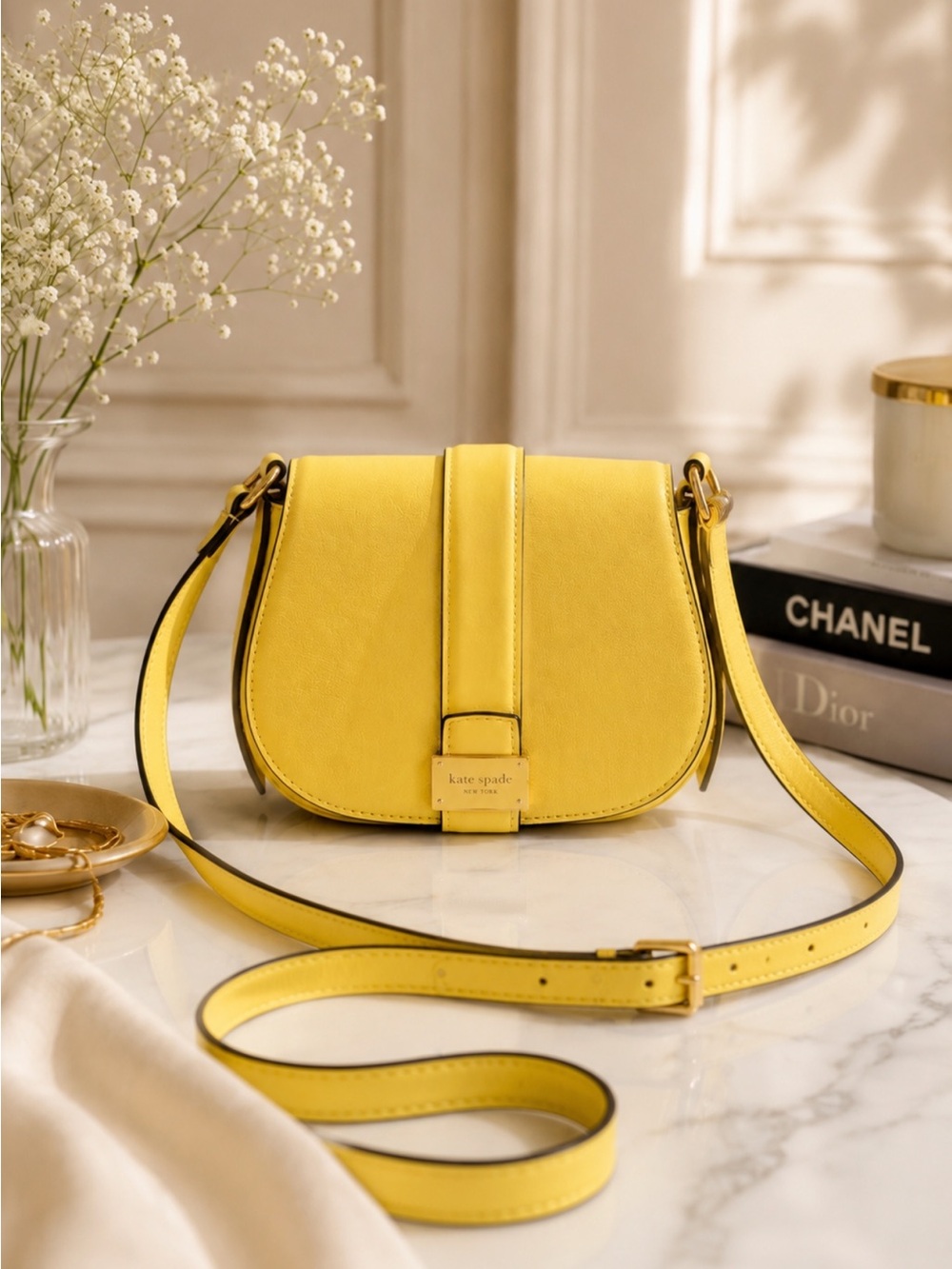 Kate Spade Nouveau Leather Mini Saddle Bag Yuzu Jam Yellow KL569 NWOT Boutique